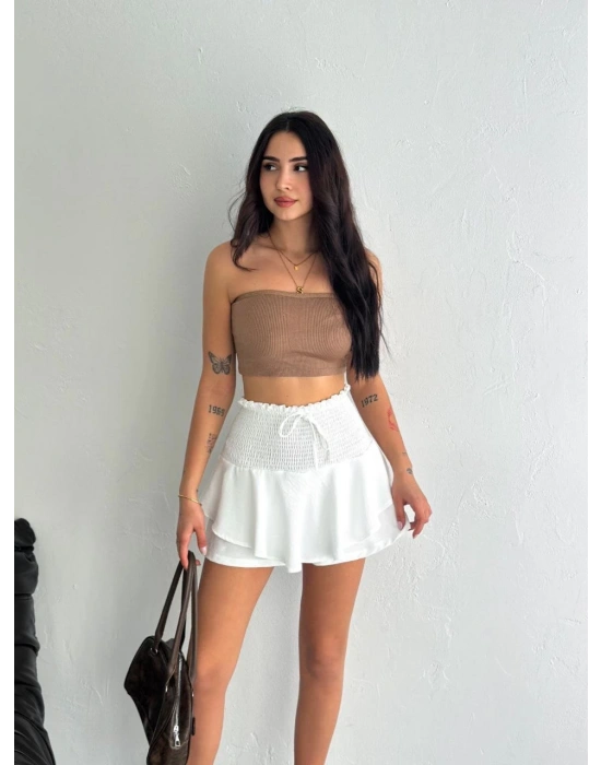 Ayrobin Şortlu Etek - Beyaz