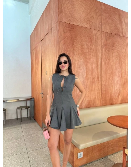 Bağcık detaylı Kolsuz Mini Elbise - Antrasit