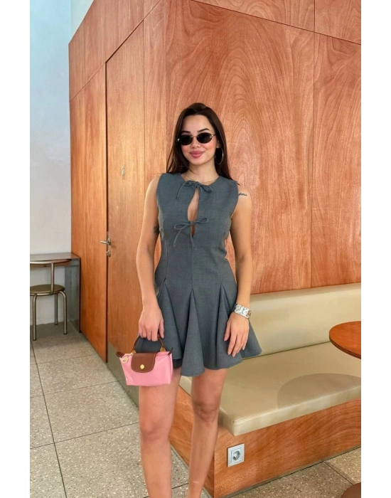 Bağcık detaylı Kolsuz Mini Elbise - Antrasit