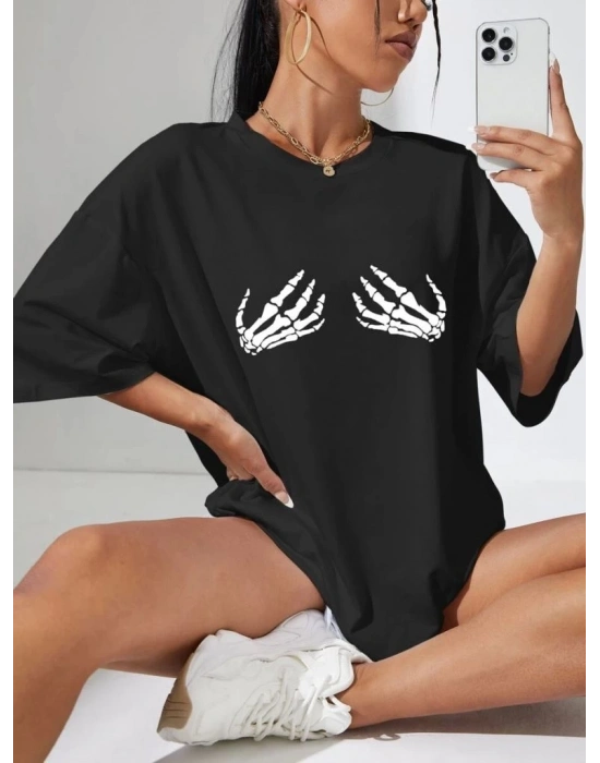 Baskılı Kadın T-shirt - Siyah