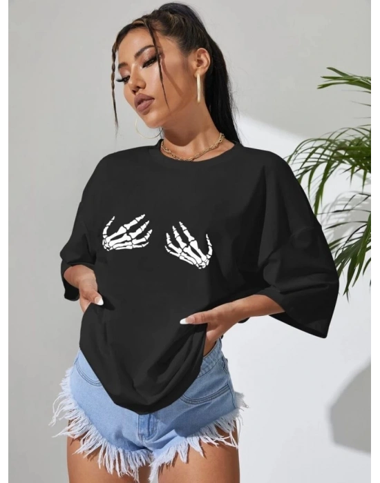 Baskılı Kadın T-shirt - Siyah