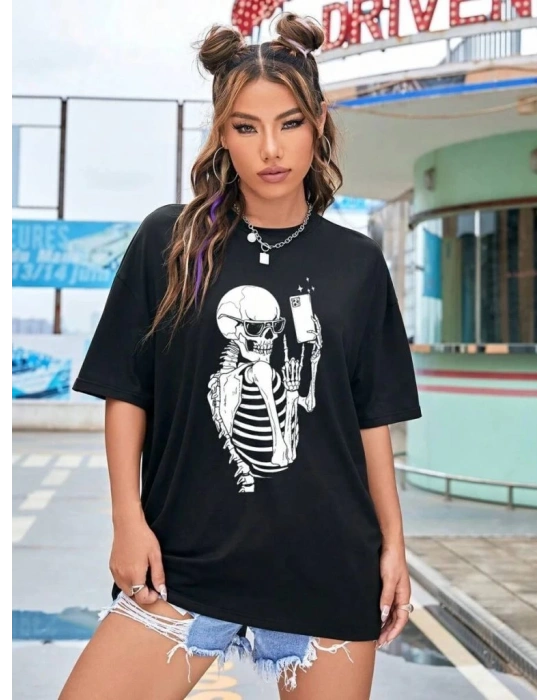 Baskılı Kadın T-shirt - Siyah