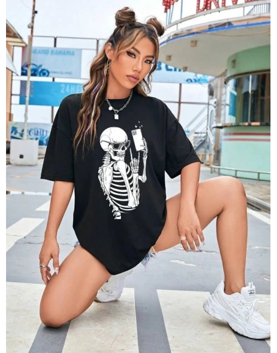 Baskılı Kadın T-shirt - Siyah