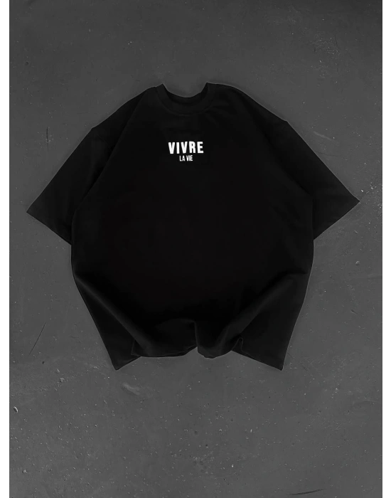 ERKEK Baskılı Oversize Bisiklet Yaka T-shirt - Siyah