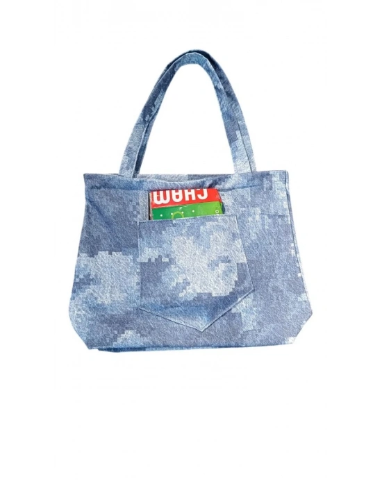 Blujin Desenli Piknik ve Deniz Cepli Fermuarlı Çanta - Mavi