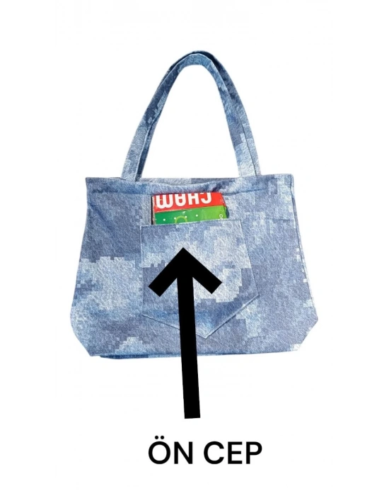 Blujin Desenli Piknik ve Deniz Cepli Fermuarlı Çanta - Mavi