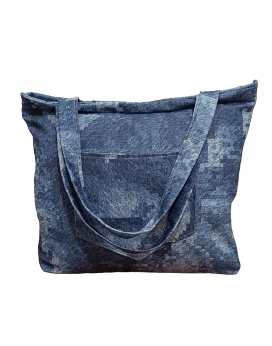 Blujin Desenli Piknik ve Deniz Cepli Fermuarlı Çanta - Mavi