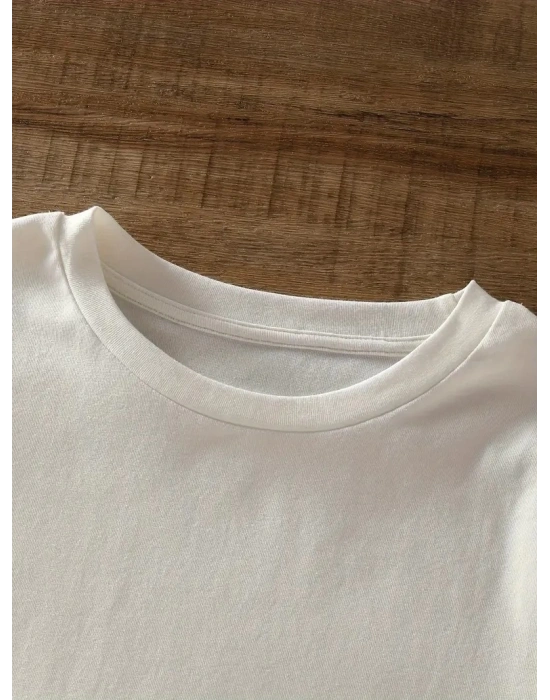 Kadın Brooklyn Harf Baskılı T-shirt, Rahat Kısa Kollu Bol T-shirt, Kadın Giyim - Beyaz