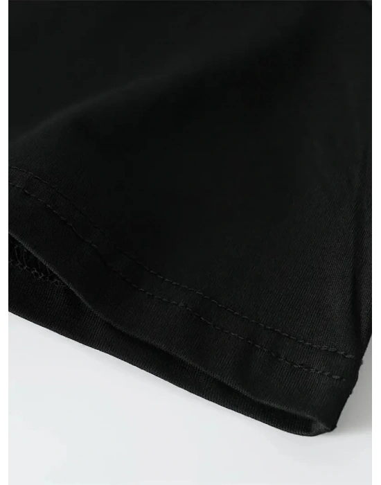 Büyük Beden Erkek Whatever Baskılı Tişört Oversize Erkekler İçin Yaz Modası Kısa - Siyah