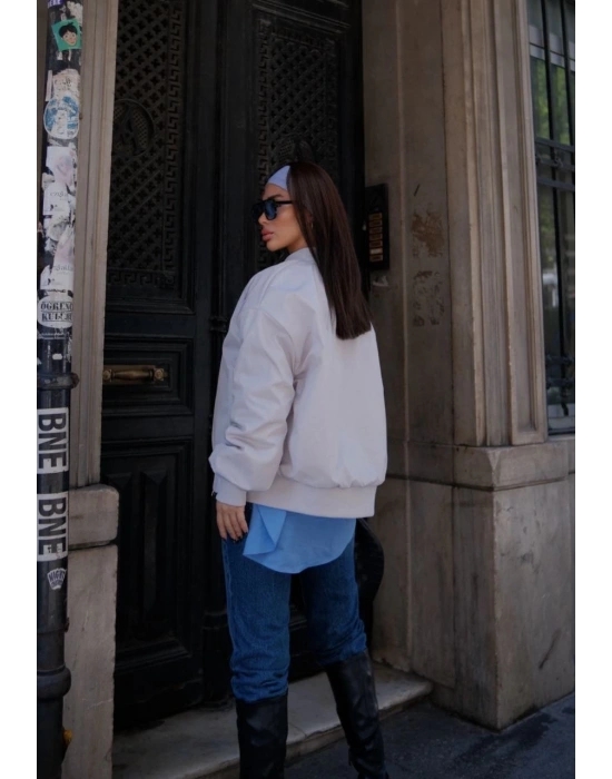 Cepli Bomber Ceket Mont - Beyaz