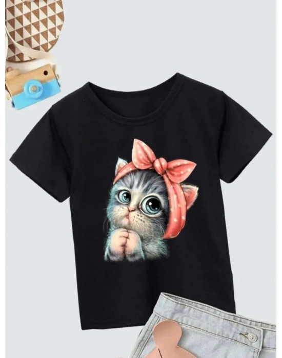 Çocuk Unisex Baskılı T-Shirt - Siyah