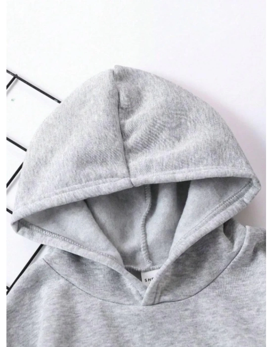 Çocuk Unisex Kapüşonlu Naruto Baskılı Pamuklu Sweatshirt - Gri