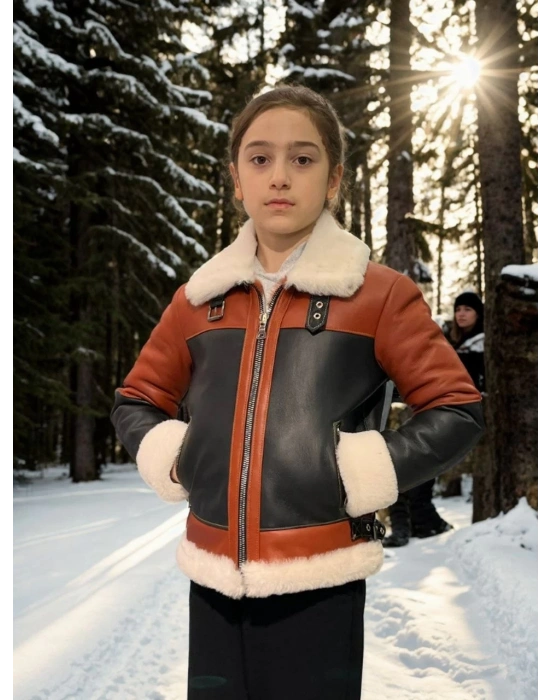 Çocuk Yakalı Parçalı Kürk - Kiremit