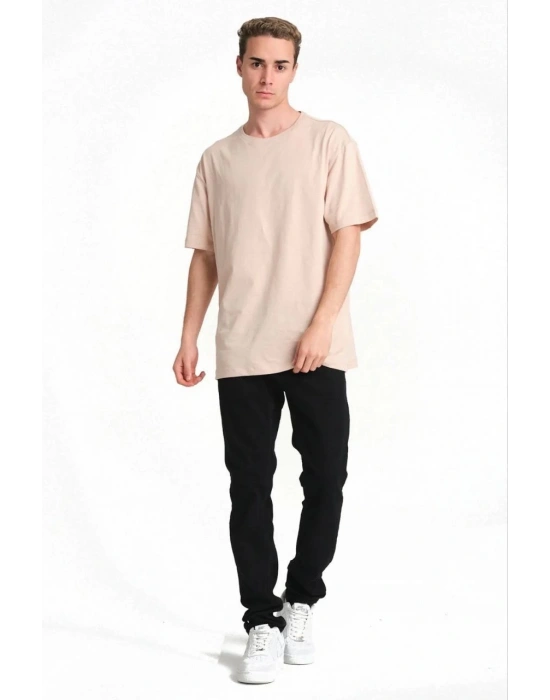 Erkek 24/1 Düz A Kalite Oversize T-shirt - Bej