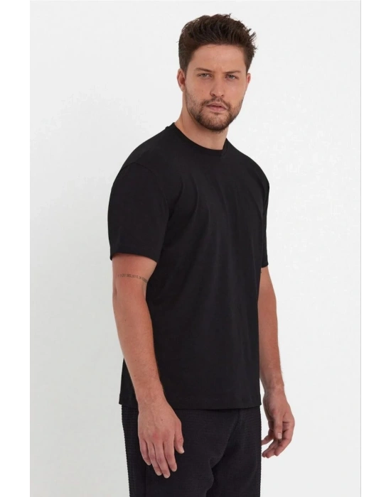 Erkek 24/1 Düz A Kalite Oversize T-shirt - Siyah