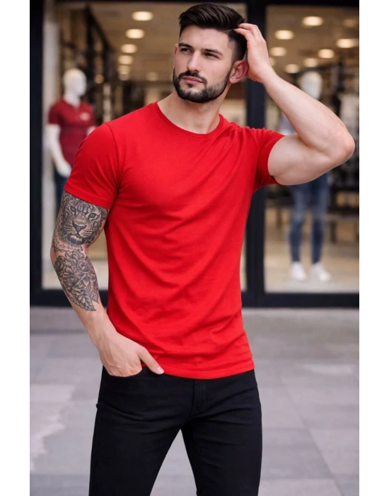 Erkek 3lü Bisiklet Yaka Tişört – Kısa Kollu Yazlık Slim Fit Body - Siyah, Kırmızı, Açık Mavi