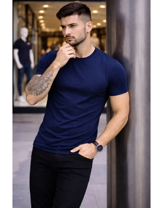 Erkek 3lü Bisiklet Yaka Tişört – Kısa Kollu Yazlık Slim Fit Body - Siyah, Lacivert, Kahverengi