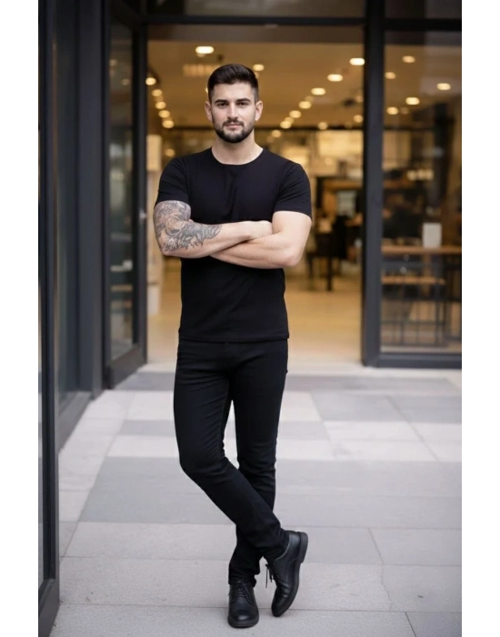 Erkek 3lü Bisiklet Yaka Tişört – Kısa Kollu Yazlık Slim Fit Body - Siyah, Lacivert, Kahverengi