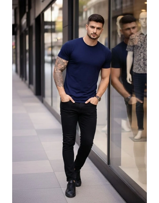 Erkek 3lü Bisiklet Yaka Tişört – Kısa Kollu Yazlık Slim Fit Body - Siyah, Lacivert, Kahverengi