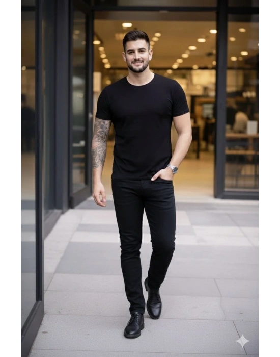 Erkek 3lü Bisiklet Yaka Tişört – Kısa Kollu Yazlık Slim Fit Body - Siyah, Turuncu, Sarı