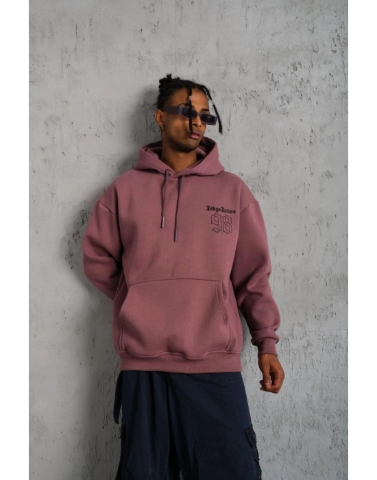 Erkek 98 Baskılı Kapşonlu Sweat - Gül Kurusu