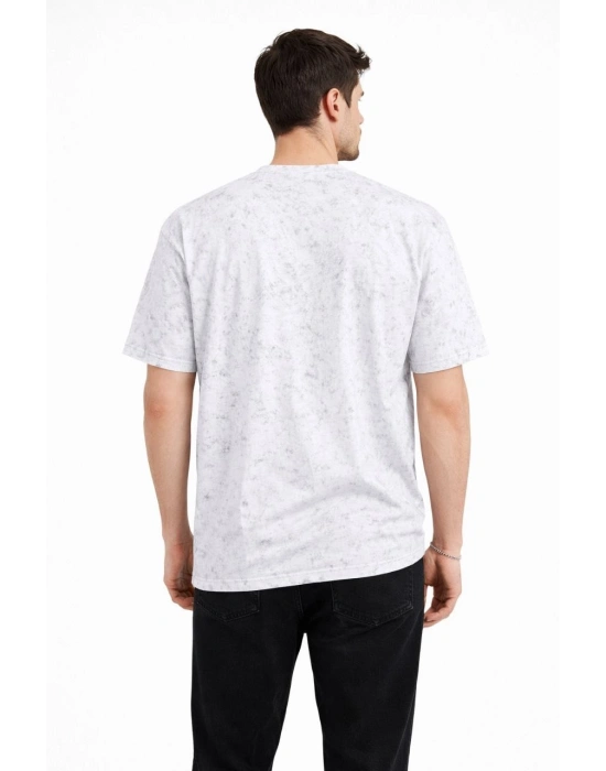 Erkek Asit Yıkama Bisiklet Yaka Kısa Kollu Oversize T-Shirt Tişört - Beyaz