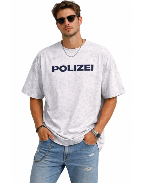 Erkek Asit Yıkamalı Oversize Tişört ön ve Arkası Baskılı %100 Pamuk Street Style - Beyaz