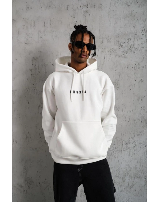 Erkek Astronot Baskılı Kapüşonlu Sweat - Beyaz