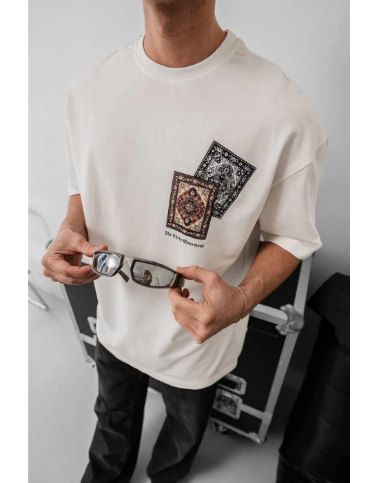 Erkek Baskılı Oversize - Beyaz