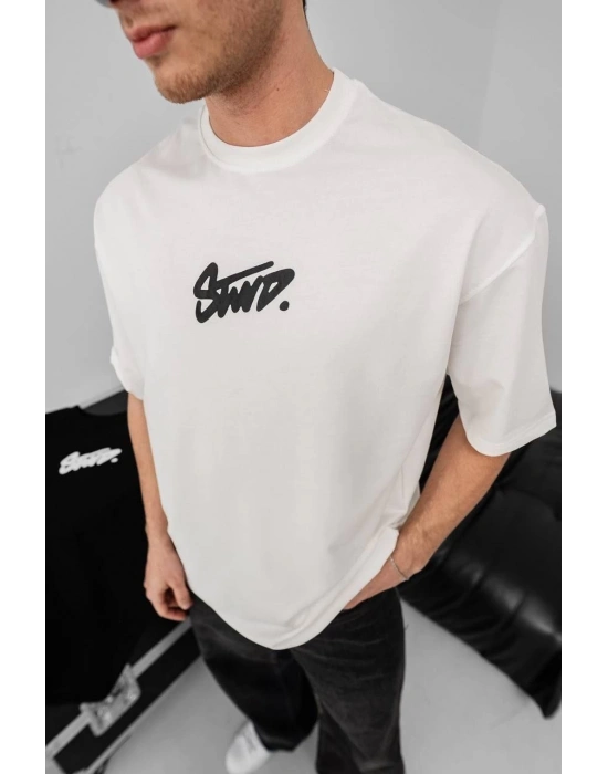 Erkek Baskılı Oversize - Beyaz