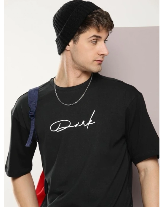 Erkek Baskılı Oversize T-shirt - Siyah
