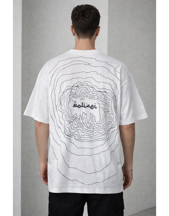 Erkek Bisiklet Yaka Baskılı Kısa Kollu Tişört Streetwear Günlük Basic Pamuklu T-shirt - Beyaz