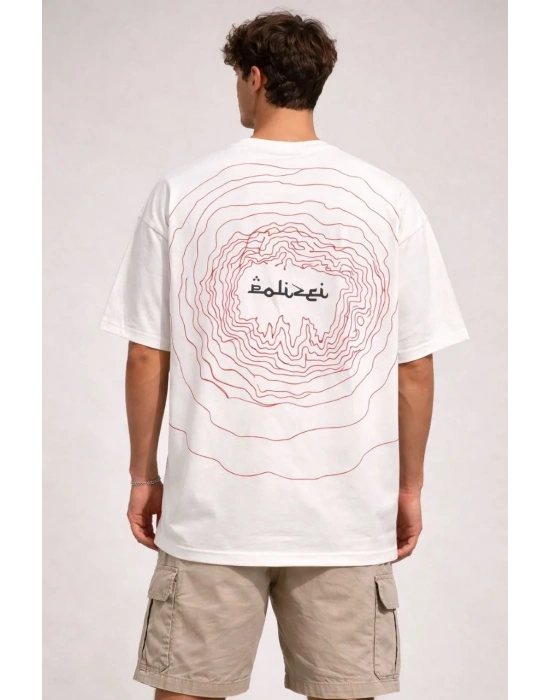 Erkek Bisiklet Yaka Baskılı Kısa Kollu Tişört Streetwear Günlük Basic Pamuklu T-shirt - Beyaz