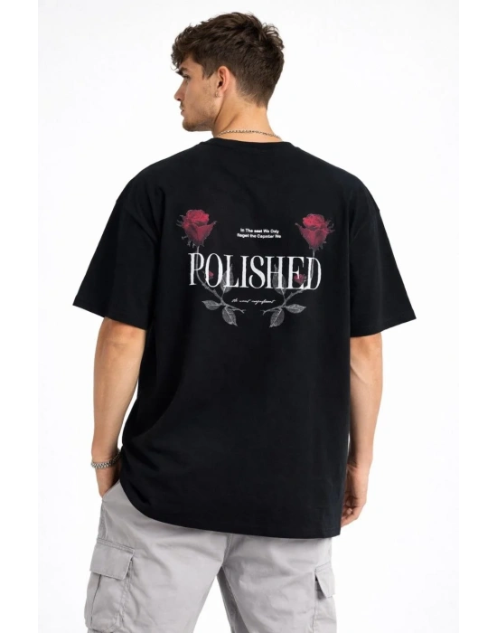 Erkek Bisiklet Yaka Baskılı  Kısa Kollu Tişört Streetwear Günlük Basic Pamuklu T-shirt - Siyah