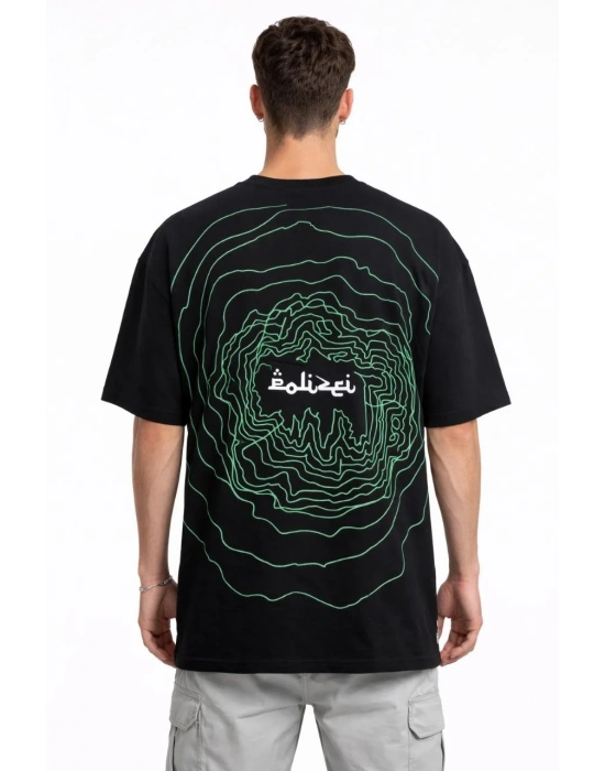 Erkek Bisiklet Yaka Baskılı Kısa Kollu Tişört Streetwear Günlük Basic Pamuklu T-shirt - Siyah