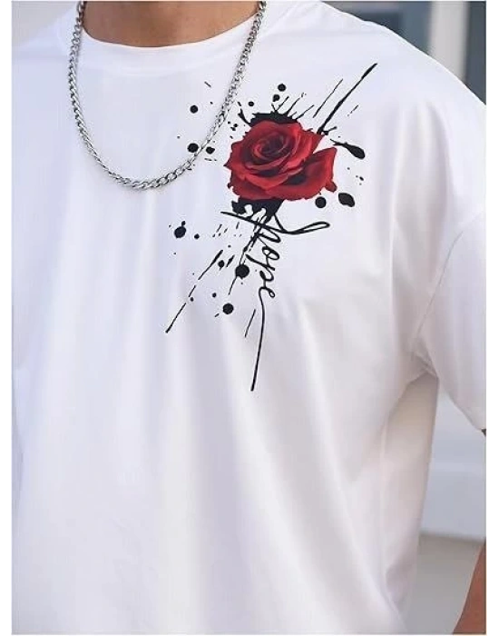 Erkek Bisiklet Yaka Kısa Kol Baskılı T-shirt - Beyaz