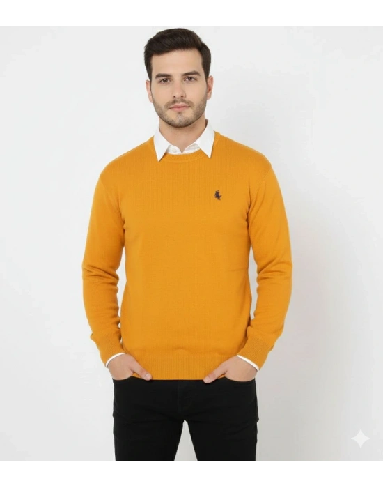 Erkek Bisiklet Yaka Nakış işlemeli Triko Kazak yumuşak dokulu Pamuklu ince - Turuncu