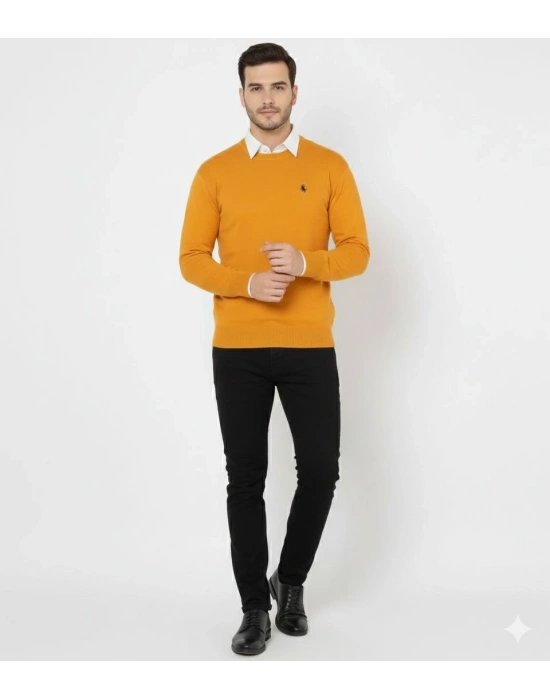 Erkek Bisiklet Yaka Nakış işlemeli Triko Kazak yumuşak dokulu Pamuklu ince - Turuncu