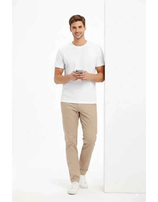 Erkek Bisiklet Yaka Tişört Regular Kalıp Basic Pamuklu Günlük Kullanım T-shirt - Beyaz