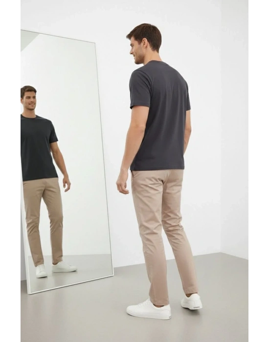 Erkek Bisiklet Yaka Tişört Regular Kalıp Basic Pamuklu Günlük Kullanım T-shirt - Füme