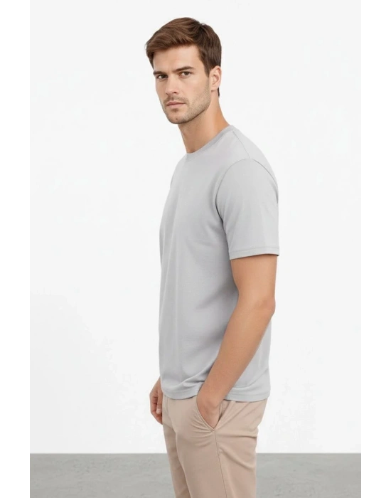 Erkek Bisiklet Yaka Tişört Regular Kalıp Basic Pamuklu Günlük Kullanım T-shirt - Gri