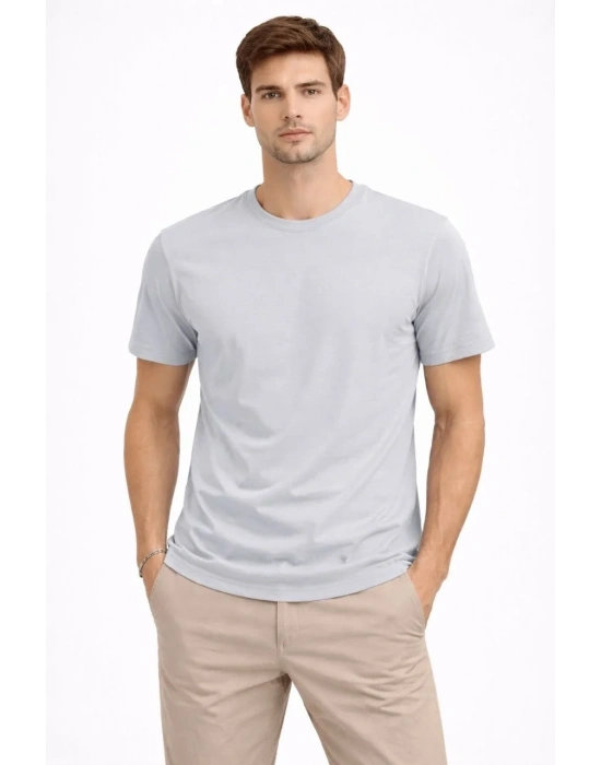 Erkek Bisiklet Yaka Tişört Regular Kalıp Basic Pamuklu Günlük Kullanım T-shirt - Gri