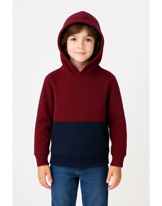 Erkek Çocuk Kapüşonlu Kanguru Cepli Parçalı SweatShirt - Renkli