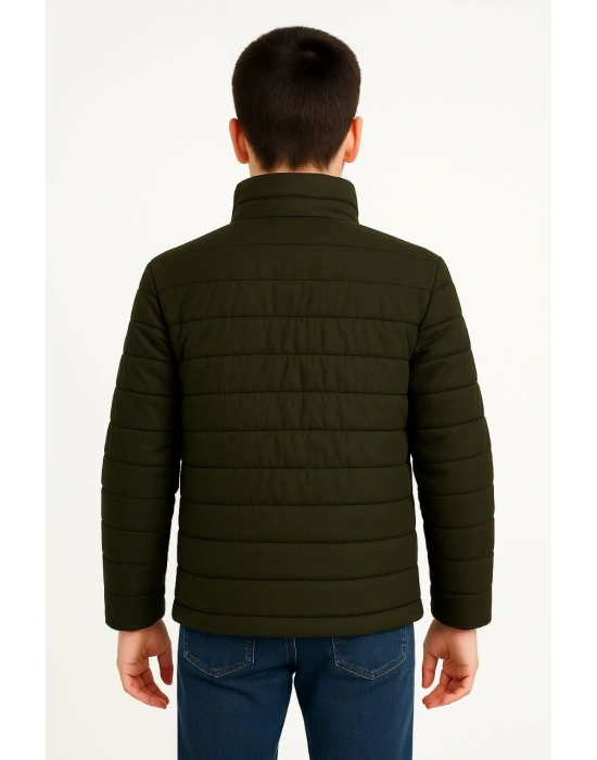 Erkek Çocuk Şişme Mont Hafif ve Sıcak Tutucu Fermuarlı Su İtici Mont Kapüşonuz - Haki