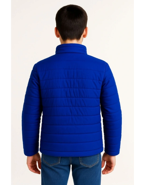 Erkek Çocuk Şişme Mont Hafif ve Sıcak Tutucu Fermuarlı Su İtici Mont - Saks Mavisi