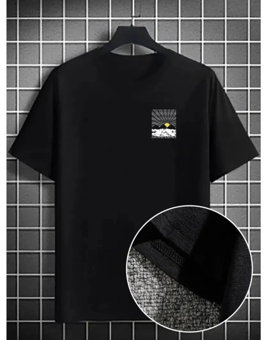 Erkek Dağ Grafikli Tişört, Yaz için Büyük Beden Rahat T-shirt - Siyah