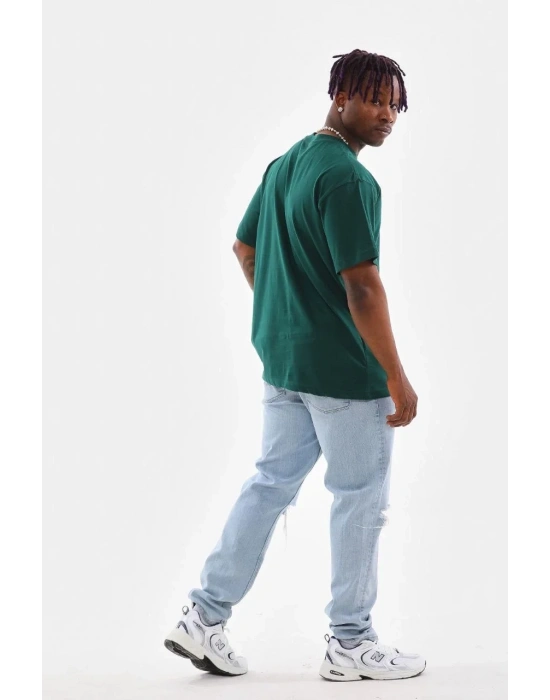 erkek  Düz Bisiklet Yaka T-Shirt - Koyu Yeşili