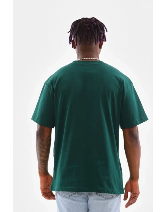 erkek  Düz Bisiklet Yaka T-Shirt - Koyu Yeşili