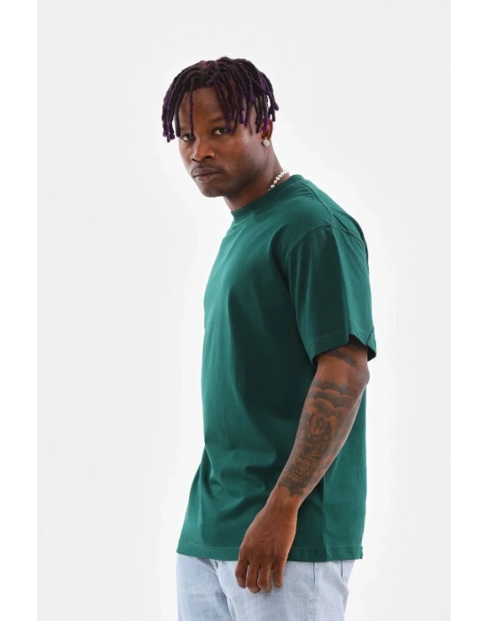 erkek  Düz Bisiklet Yaka T-Shirt - Koyu Yeşili