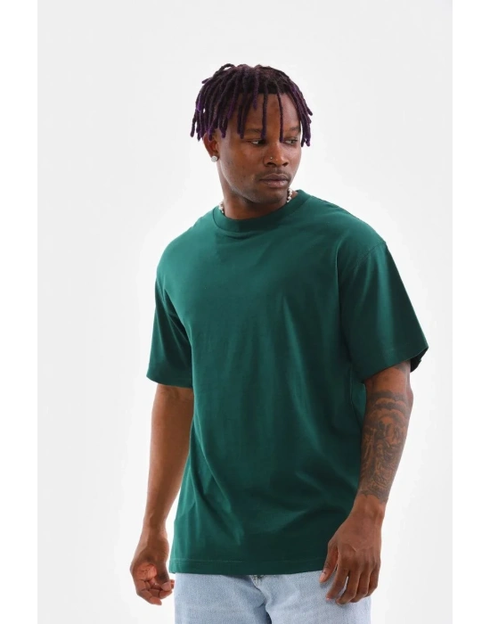 erkek  Düz Bisiklet Yaka T-Shirt - Koyu Yeşili